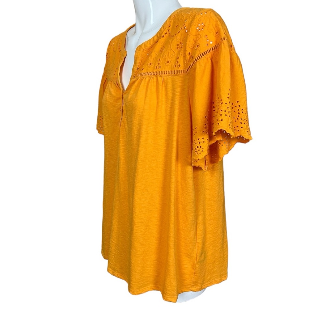 Lane Bryant Orange Short Flutter Eyelet Sleeves Split Neck Top Size 18/20 - Picture 5 of 10